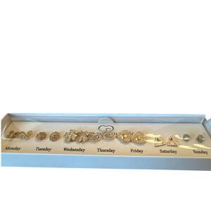 Couture Gems 7-Pair Gold-Tone Cubic Zirconia Stud Earrings Set Daily Wear NWB